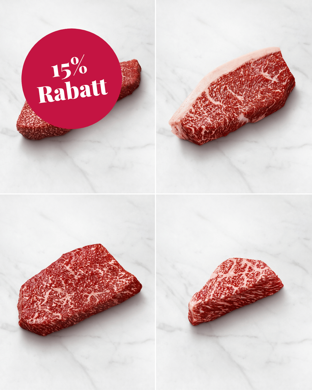 Wagyu Steak Selection - Die beliebtesten Wagyu Cuts genießen, Wagyu-Steak in Tranchen, Wagyu Tataki, Premium-Fleisch, Wagyu Bestseller-Paket