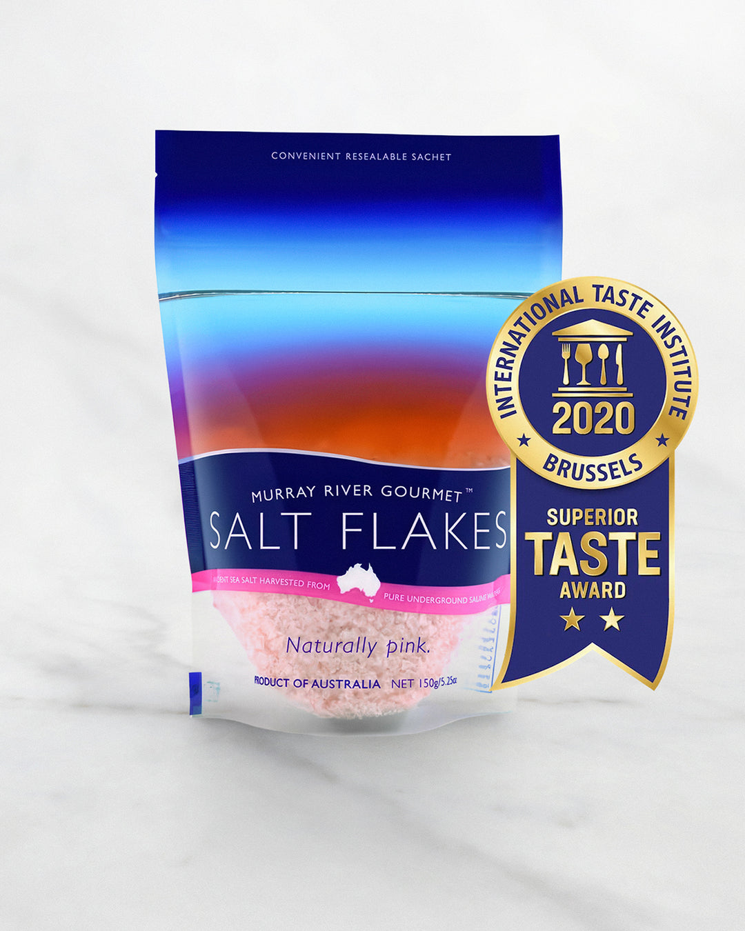MURRAY RIVER GOURMET SALT, australisches Salz, rosa Salz, Steaksalz, grob, blaue Verpackung, 150g, Salz für Wagyufleisch